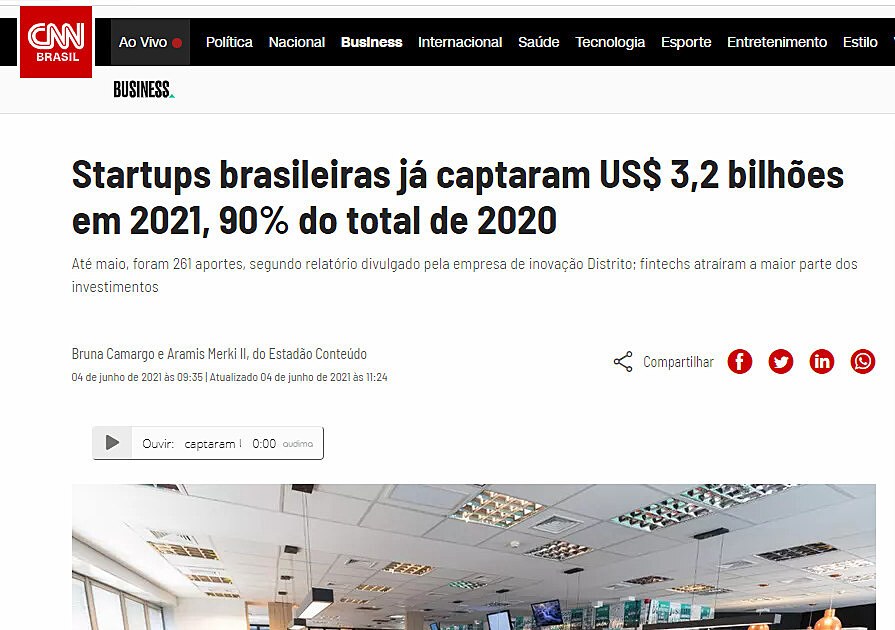 Startups brasileiras j captaram US$ 3,2 bilhes em 2021, 90% do total de 2020